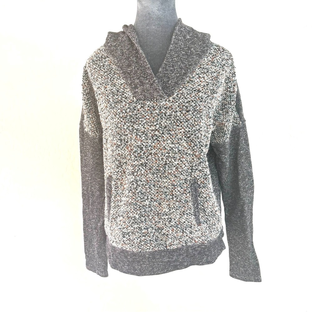 Lucky Lotus Multi‎ Speckled Knit Hoodie V Neck Pocket Pullover Women's Size L